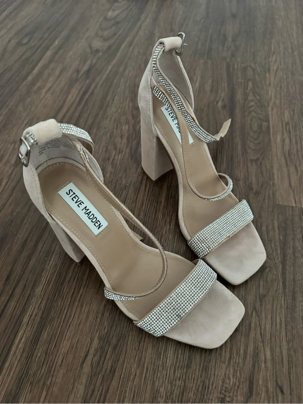 Steve Madden Blush Crystal Strap Block Heels